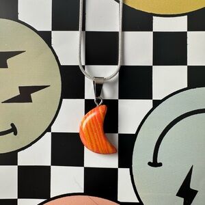 New Yellow/Orange Striped Stone w/a 1mm Silver Plated Snake Chain